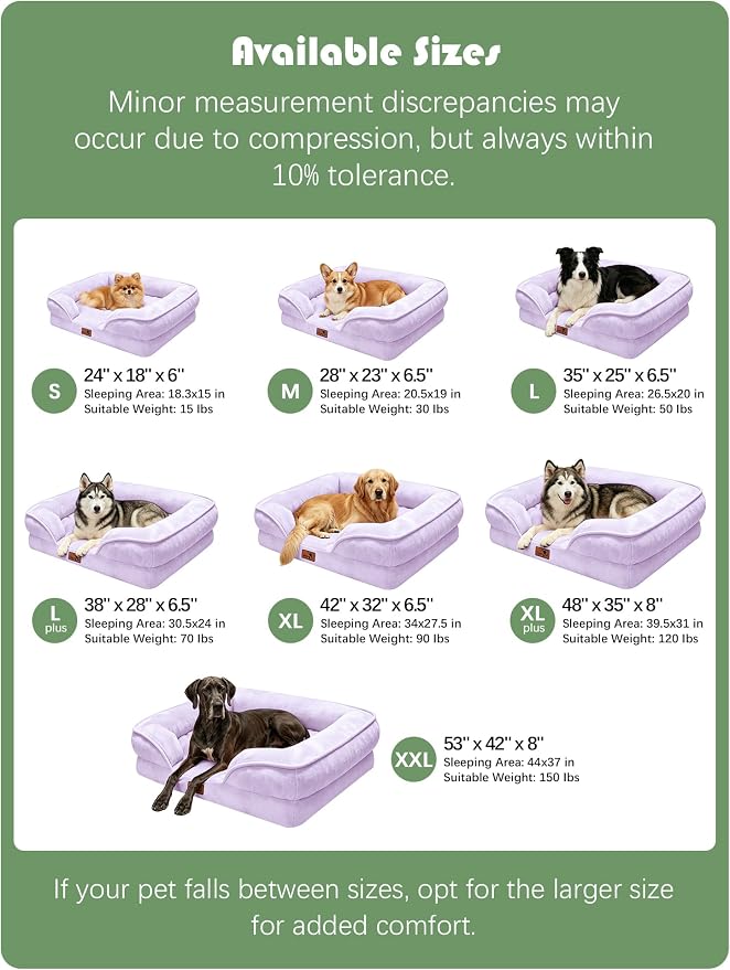 Spotted Play Orthopedic Dog Bed with Sides - Sofa Beds for Extra Large Dogs, Supportive Foam Pet Couch Bed with Washable Removable Cover, Waterproof Lining and Non-Slip Bottom, Purple - XL-Plus