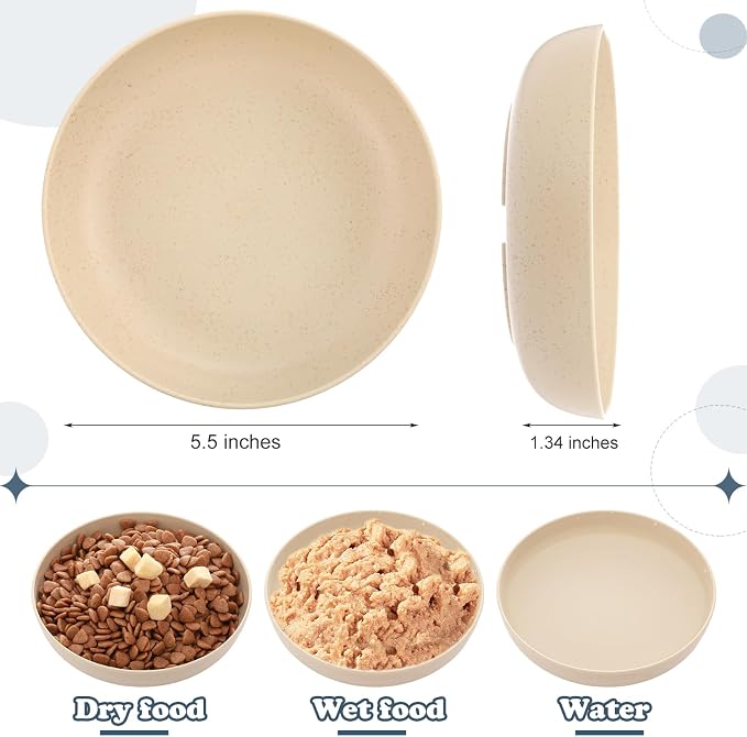Tioncy 24 Pcs Cat Food Bowl 5.5'' Fatigue Relief Shallow Cat Food Dish Wide and Small Pet Wet Plate Wide Stray Wet Feeding Bowl for Ferrets Feral Short Legged Kitten, Wheat Straw(Pink, Beige,Classic)