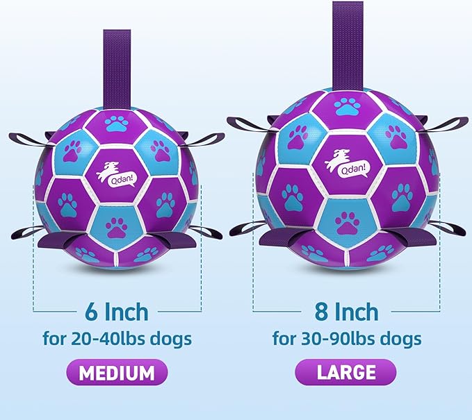QDAN Dog Ropes Toys Soccer Ball with Straps, Puppy Birthday Gifts, Tug of Toy, Water Toy, Durable Balls for Dogs, Medium Small Breed, 6 Inch