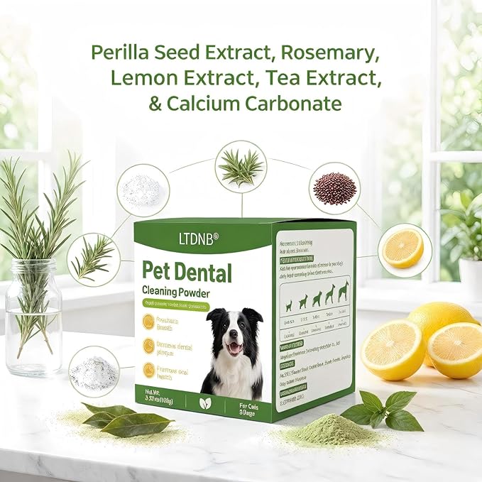 Dog Dental Powder, Dog Teeth Cleaning Powder, Targets Tartar & Reduces Plaque & Bad Breath - Teeth Cleaning Made Easy Eliminate - Meat-Flavored Formulated