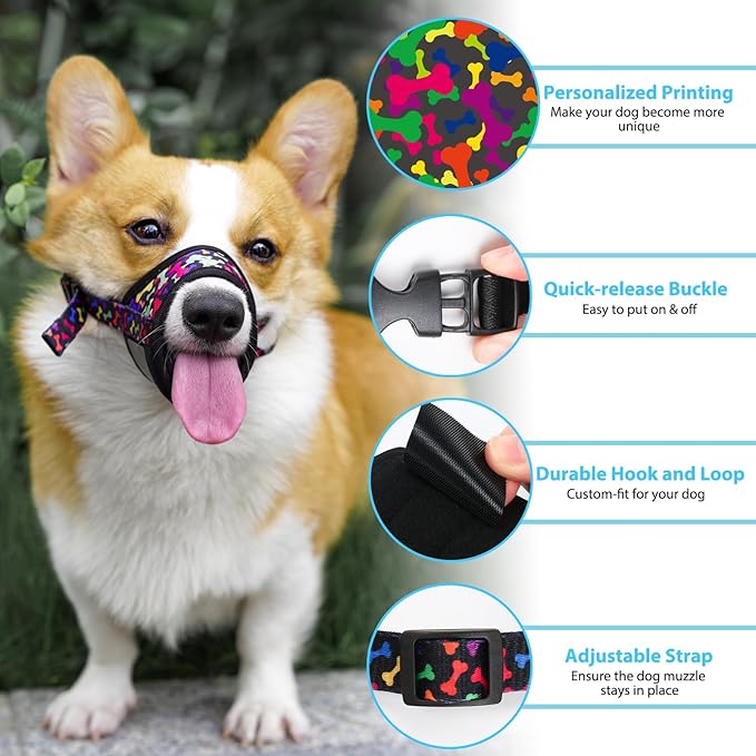 LUCKYPAW Dog Muzzle Anti Biting Barking and Chewing with Comfortable Mesh Soft Fabric and Adjustable Strap, Suitable for Small, Medium and Large Dogs(Black Bone,M)