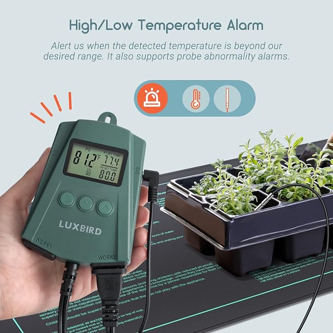 LUXBIRD Digital Temperature Controller LB-2SC, Thermostat Outlet for Reptile Terrarium Greenhouse Grow Tent, 2-Year Warranty, 2-Year Warranty (Green)