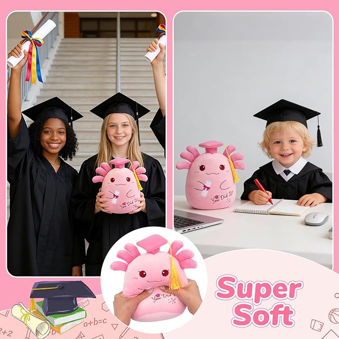 Graduation Axolotl Plush, 8 inch Graduation Stuffed Animal with Diploma Tassel Graduation Hat, 2026 Kindergarten Graduation Gifts for Kids, High School Graduation Gifts