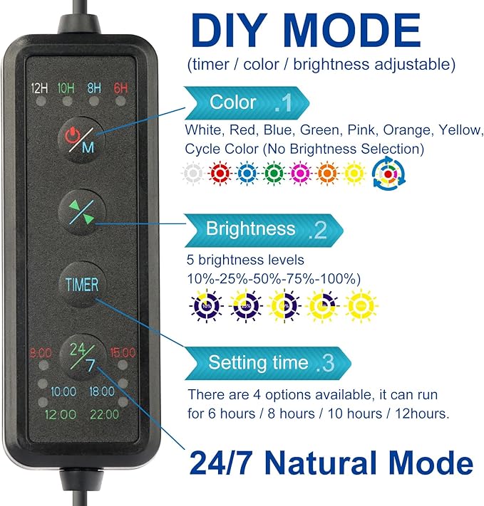 OYO WATER Aquarium LED Light 48 Inch with Timer, 24/7 Cycle, 5 Dimmable Brightness, Sunrise/Sunset Simulation for 10/20/30/55 Gallon Fish Tank