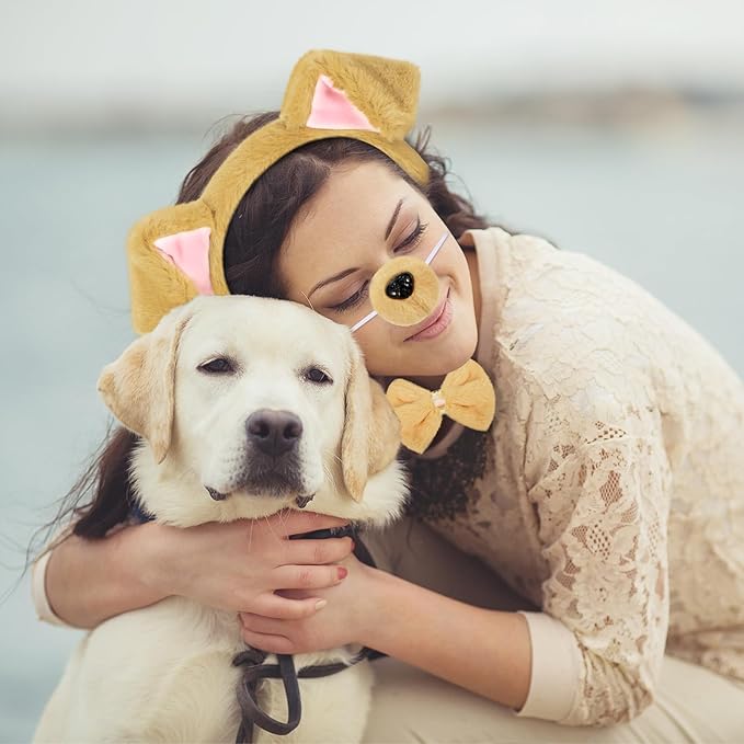 SATINIOR Puppy Dog Costume Set Ears Headband Nose Bow Tie Tail Animal Cosplay for Halloween
