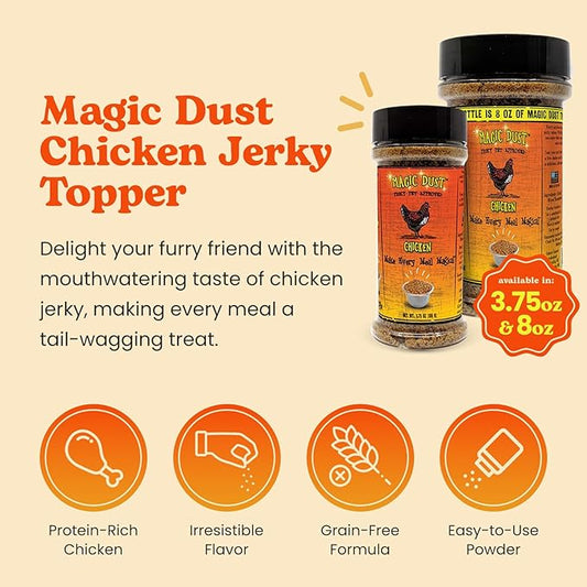 Wild Meadow Farms - Magic Dust Chicken Jerky Topper, Single Protein Pet Food Topper for Dogs & Cats, Enhance Flavor & Elevate Mealtime Excitement for Picky Eaters, Made in USA - 8 Ounce Bottle