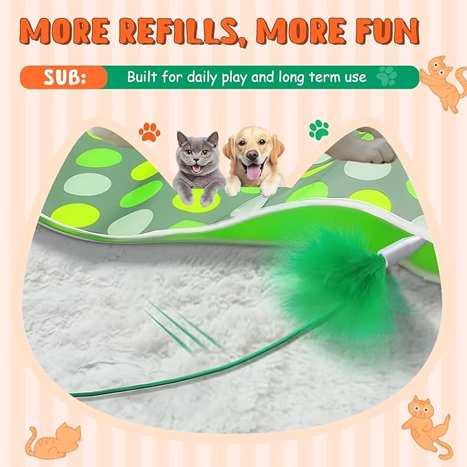 Abbylike 6 Pack Replacement Feather Wands Compatible with P43 Interactive Cat Toy, Automatic Teaser Wand Refills Attachments for Indoor Cats (Orange, Green)