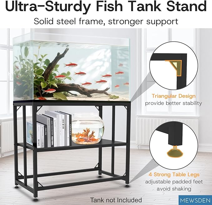 Fish Tank Stand, 40 Gallon Heavy Duty Metal Aquarium Stands, Reptile Tank, Turtle Tank, Breeder Tank Stand, 660LBS Capacity Terrarium Stand Rack with 2-Tier Storage Shelves (Black, 36.5"x18.5"x29.5")