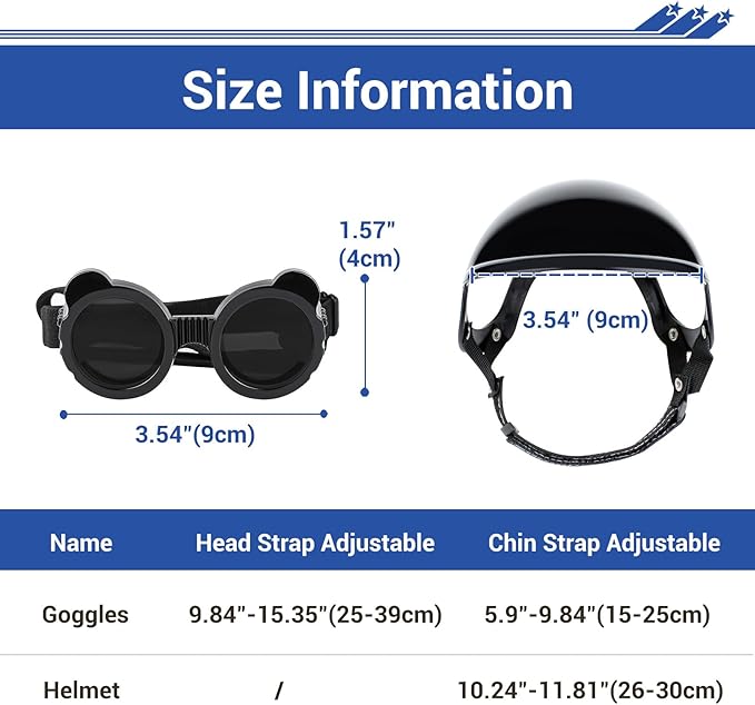 Extra Small Dog Goggles and XSmall Dog Helmet, 2Pcs Anti-UV Doggy Sunglasses Cat Motorcycle Protecetive Helmet Set, Chihuahua Safety Hard Hat Outdoor Head & Eyes Protection, Black XS
