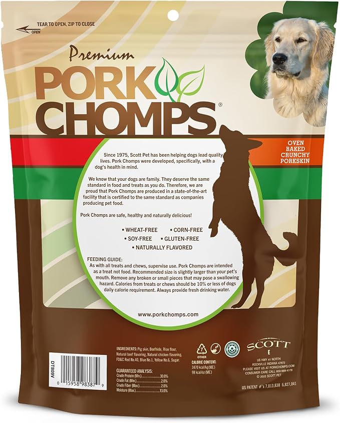 Pork Chomps Dog Chews, 5 Inch Munchy Sticks, 50 Count - Assorted Flavors: Roasted Pork, Chicken, & Bacon - Long-Lasting Treats for Dogs - High Protein, Low Fat, Healthy & Delicious Chews (1 Pack)