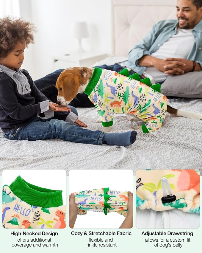 CuteBone Dinosaur Costume Dog Pajamas, Stretchy Spandex Crystal Velvet Sleepwear Coat for Small Dogs, Soft & Warm Pet Outfit Clothes for Cold Weather, Cozy Pullover Design COSP15L