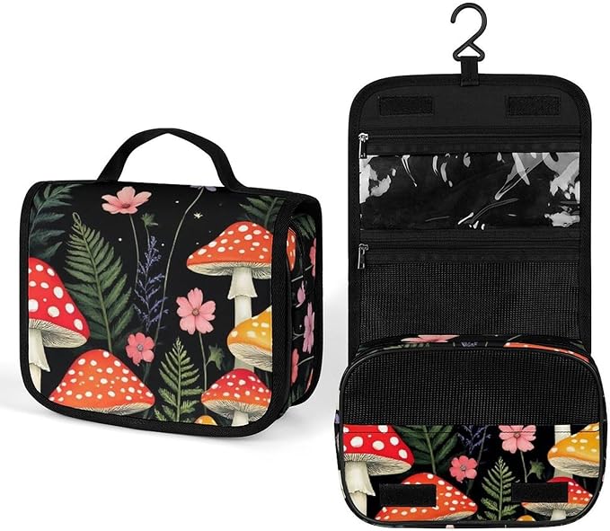 Hanging Travel Toiletry Bag for Men and Women Makeup Organizer (Goth Gothic Moon Cute Mushroom)