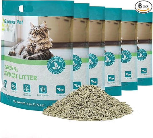 Gardner Pet Natural Tofu Cat Litter, 36LBS Cat Litter with Green Tea Extract – Dust-Free, Fast Clumping, and Odor Control for Multi-Cat Homes/6lbs x 6 Pack