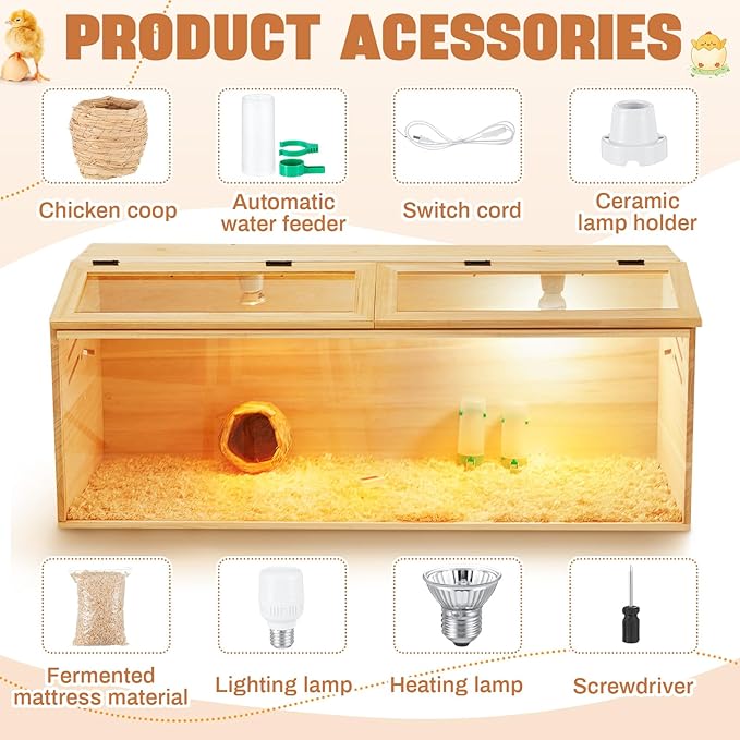 CroBlissful 40 x 16 x 16 in Brooder Kit Box for Chicken Quails Indoor Outdoor with Leg Stand Sliding Door, Bulb Set and Feeder, Baby Chicken Coops for Ducks, Hamsters, Lizards, Mice, Rat