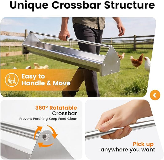Chicken Feeding Trough 45" Large Capacity Stainless Steel Chicken Feeder Trough with Drainage Holes & Crossbar Poultry Feeder Trough for Chicken,Duck,Geese,Turkey Coop Accessories Supplies