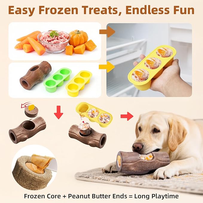 2 Pack Dog Toys for Aggressive Chewers, Interactive Indestructible Dog Toys with Frozen Treat Function, Durable Dog Puzzle Toy for Large & Medium Dogs, Reduces Anxiety, Green & Blue