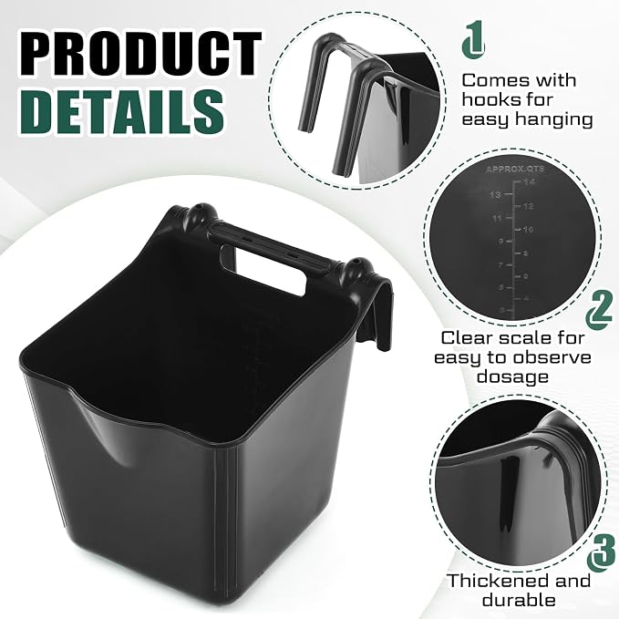 Marsui 1 Pcs 15 Quart Horse Feeders for Stall Hook Over Hanging Fence Hay Feeder Mountable Livestock Plastic Feed Bucket for Farm Stalls Pasture, Stable to Feed Horses Sheep Cattle Cows Etc (Black)