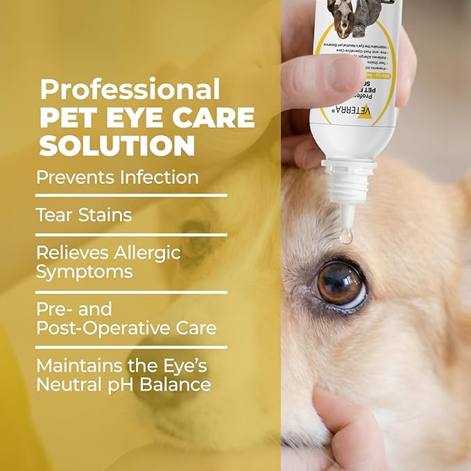 Dog and Cat Eye Care Solution for Dogs & Cats – Vet Recommended Eye Cleaner, Helps Remove Eye Discharge & Tear Stains, Supports Eye Hygiene, Gentle Daily Use Eye Wash - 3.38 Oz 100 Ml