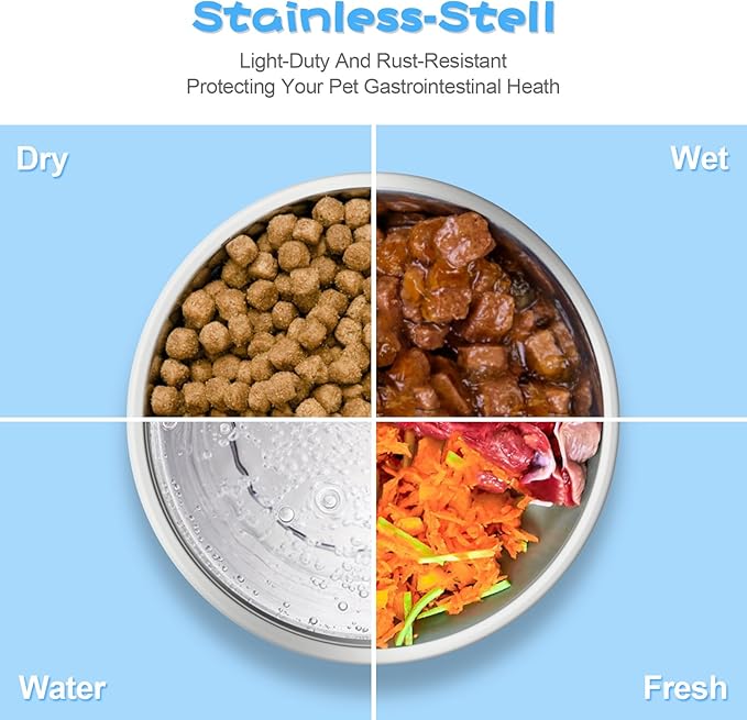 JUST RUN Double Dog Cat Bowls, Dog Cat Food and Water Bowl Set with Automatic Water Dispenser Bottle, Super Big Detachable Stainless Steel Food Bowl for Small Dogs Puppy and Cats Kitten Rabbit(Blue)