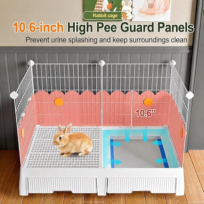 Oneluck Large Rabbit Cage Indoor,2-Story Bunny Hutch with Rasied Urine-Proof Walls, Leak-Proof Trays, Wheels,37" L x22 W x 30" H for Rabbits, Chinchillas, Guinea Pig (Large, Opaque)