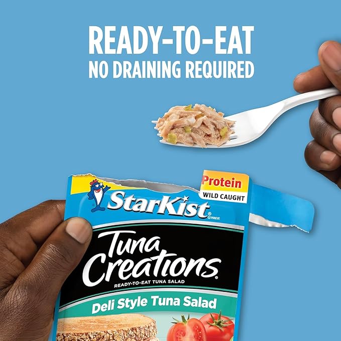 StarKist Tuna Creations Variety Pack, 3-Pack Trial (Tuna Salad, Lemon Pepper, Herb & Garlic), Ready-to-Eat Tuna Pouches, 13g–18g Protein, On-the-Go Snack or Meal