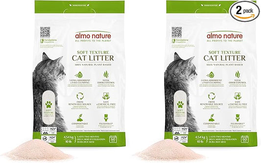 Natural Unscented Cat Litter - 10 lbs - Plant-Based, Clumping, Biodegradable, Non-Toxic, Compostable, Eco-Friendly, Odor Control, Low Dust, Safe for Cats & Kittens. (Pack of 2)