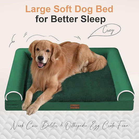 Medium Large Dog Bed Orthopedic Washable: Beds Bolster Medium Large Sized Dog Bed Egg Crate Foam Couch Sofa Waterproof with Removable Cover - Emerald