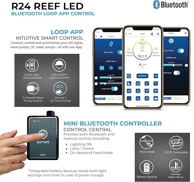 CURRENT Orbit R24 95 Watt Accessory Add On Reef LED Saltwater Marine Aquarium Coral Light with Flex Arm Tank Mount Wireless Lighting & eFlux Wave Pump Control for Fish Tank (4441)