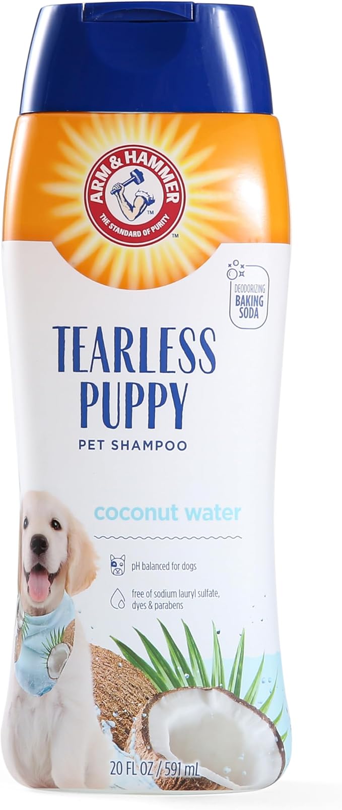 Arm & Hammer for Pets Tearless Puppy Shampoo, Gentle Tearless Formula for Puppies and Dogs, Baking Soda Odor Control, Coconut Water Scent, pH Balanced, 20 Fl Oz - 2 Pack