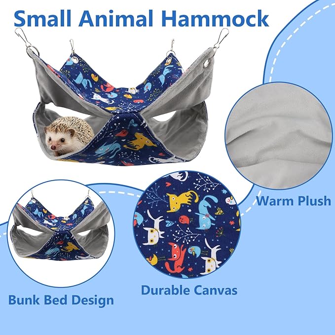Litewoo Rat Ferret Hammock Hanging Small Animal Hammock Toy Warm Pet Bunk Bed Cage Accessories for Small Animals Ferret Guinea Pig Chinchilla Sugar Glider Hamster Squirrel Bird (Blue CAT,Medium)