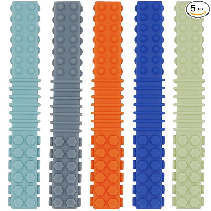 Sensory Chewy Toys for Autistic Children, 5 Pack Silicone Chew Tube Teething Sticks Toys for Autism, ADHD, SPD, Chewies with Special Needs, Oral Motor Chewy Tool for Sensory Kids Chewer (Colorful B)