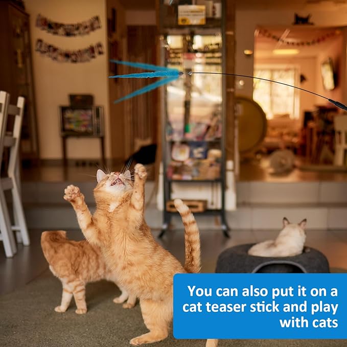 8PCS Fuzzy Cat Worm Toy with Wand Replacement Attachments, Includes 1PCS Black String and 6 Color Options, Suitable for Teaser Play, Chase Exercise, Essential Interactive Cat Toy Accessories