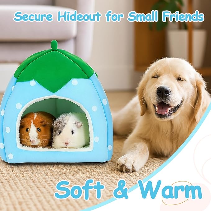 Guinea Pig Strawberry Bed, Plush Winter Hideout & Washable Cuddle Cave for Small Pets – Cute Berry-Shaped Cozy House for Hamsters, Rabbits & Chinchillas