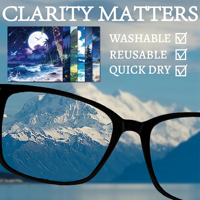 CREATCABIN 6Pcs Glasses Cleaning Cloth Scenery Microfiber Cleaning Cloths Suede Fiber Glasses Cleaner Wipes Soft Washable Microfiber Reusable for Eyeglasses Camera Laptops Screens Phone 6 x 6 Inch