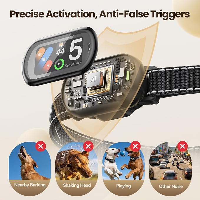 AI Dog Bark Collar for Small, Medium & Large Dogs, Smart Anti Bark Collar with Automatic Bark Detection & False Trigger Protection, Humane Dog Training Collar, Rechargeable, Waterproof