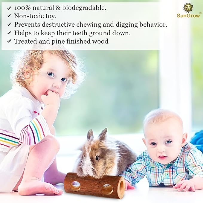 SunGrow Rabbit Log Chew, 8 Inches, Fresh Lumber Contemporary Textured Design, Log Chew Teeth Care Toy, for Chinchilla, Hamster, Guinea Pig, Gerbils, Small Animals