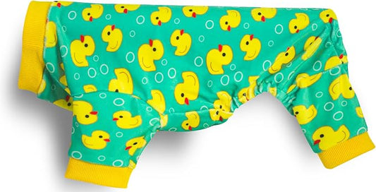 Paiaite Dog Pajamas Onesie: Comfortable Four-Legged Apparel for Small, Medium, & Large Dogs, Polyester Material for Comfort, Wrinkle Resistance, Moisture Wicking, and Stretchiness Yellow Duck 4XL