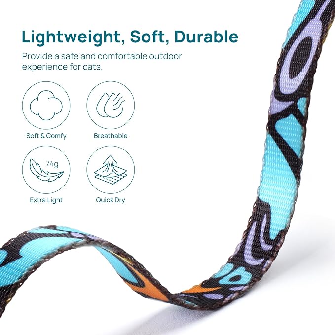 Cat Harness and Leash Set - Escape Proof Adjustable Cat Harness, Comfortable Soft Lightweight, Use Safe & Easy, Walking Travel Kitten Harness for Small Medium Large Cats (Blue Butterfly Magic)