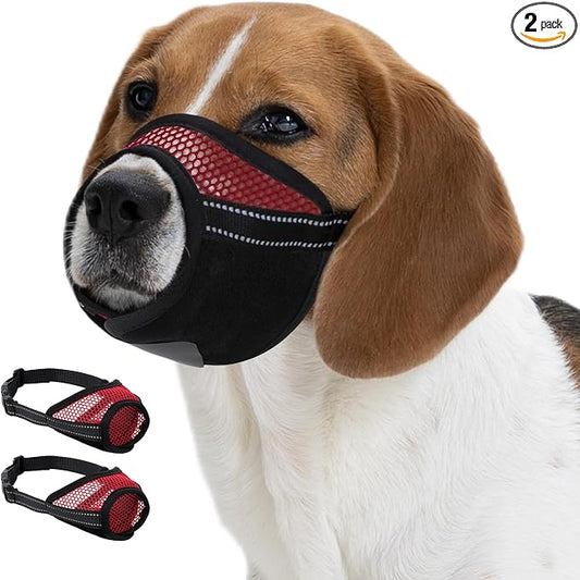 Pezluxe 2-Pack Dog Muzzle, Soft Air Mesh Muzzle Anti Biting Barking Chewing, Secure & Breathable Drinkable Pets Muzzles with Adjustable Strap, for Small Medium Large Dogs (Red-S)