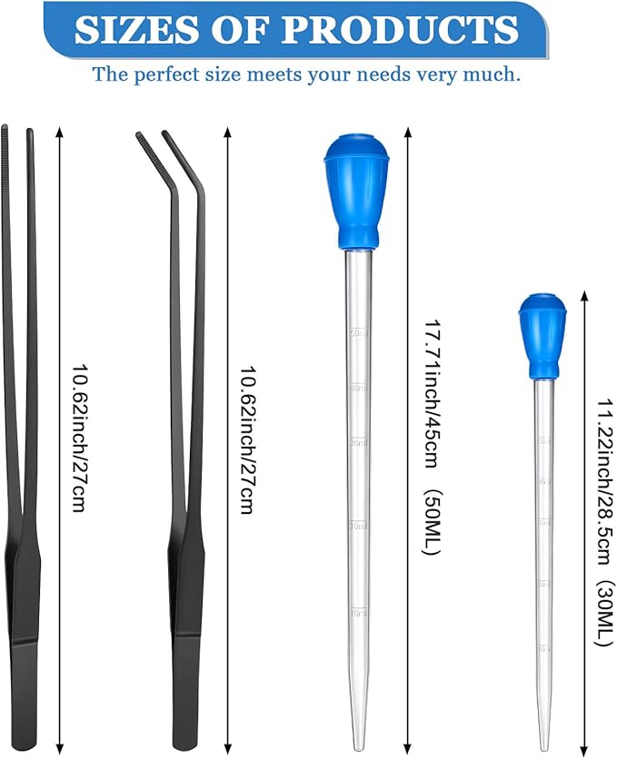 Weewooday 2 Pieces Aquarium Coral Feeder with 2 Pieces Stainless Steel Feeding Long Tweezers Syringe Spot Coral Feeder Reptile Feeding Tools for Aquatic Plant Reef Anemones Lionfish (Blue, Black)