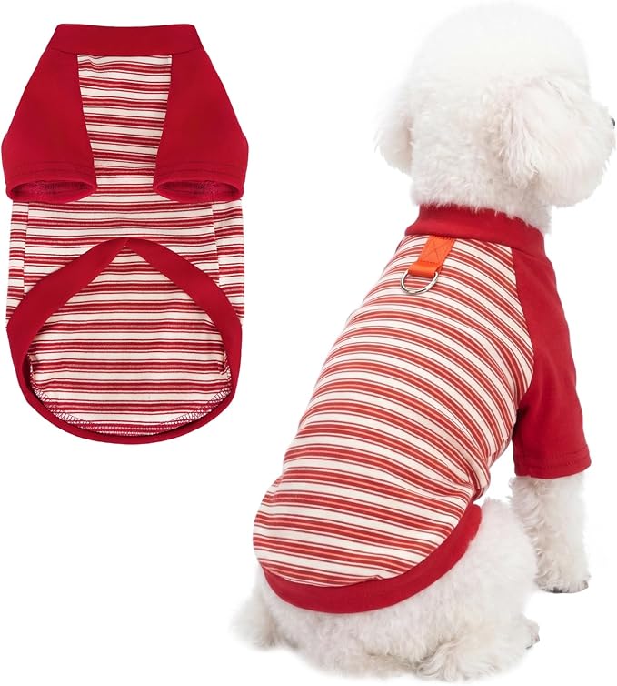 Pistha Dog Tshirt Striped Shirts for Dogs Clothes Stretchy Puppy T-Shirts with Metal Buckle for Small Medium Dog Boys Girls (Red, XX-Large)