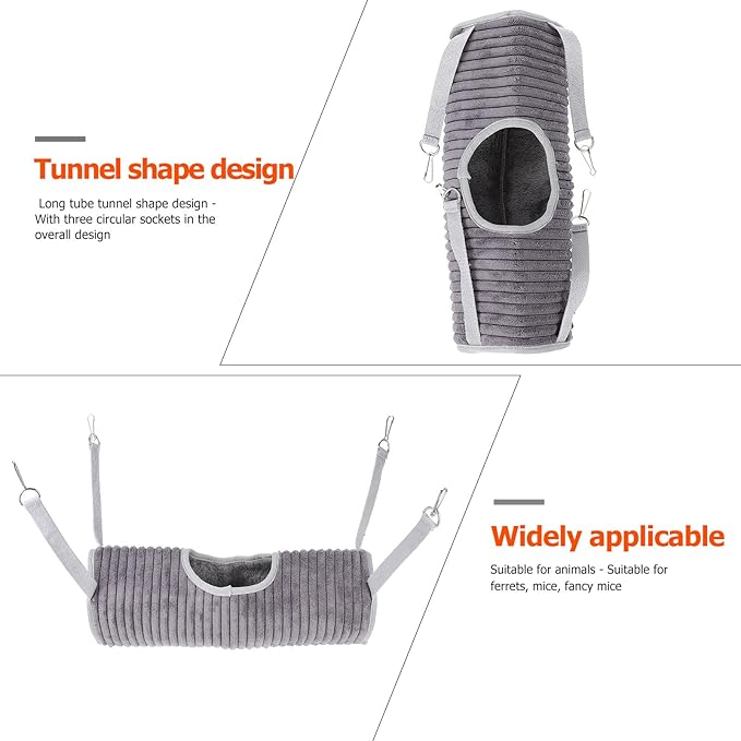 Yardwe Small Pet Hammock and Hanging Bed Gray, Comfortable Ferret and Hamster Tunnel Nest for Small Animals, Cage Sleeping Bed and Pet Supply