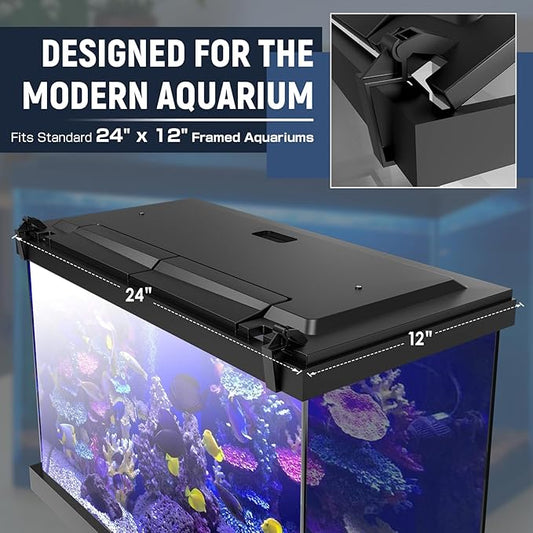 LED Aquarium Hood, Fish Tank Cover with Adjustable-Brightness Colored Light Tubes, Replaceable Full-Length Bulb, Fits 24-Inch Framed Aquariums, Black