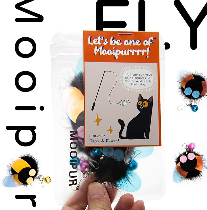 Cat Toy Insect Replacements, 6 Pcs Small Fly Set for Cat Wand Toys, Cat Door Hang Toys, Bug Refills with Bells, Handmade(Small Fly Set)