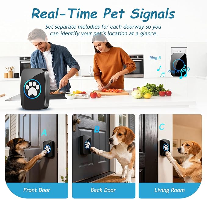 Edge Touch Dog Bell – Blk Long-Range Wireless Dog Door Bell 1000ft with LED, Waterproof Dog Buttons & Dog Clicker for Communication, Durable Bells for Dog Training to Go Outside(2 Bells & 1 Chime)