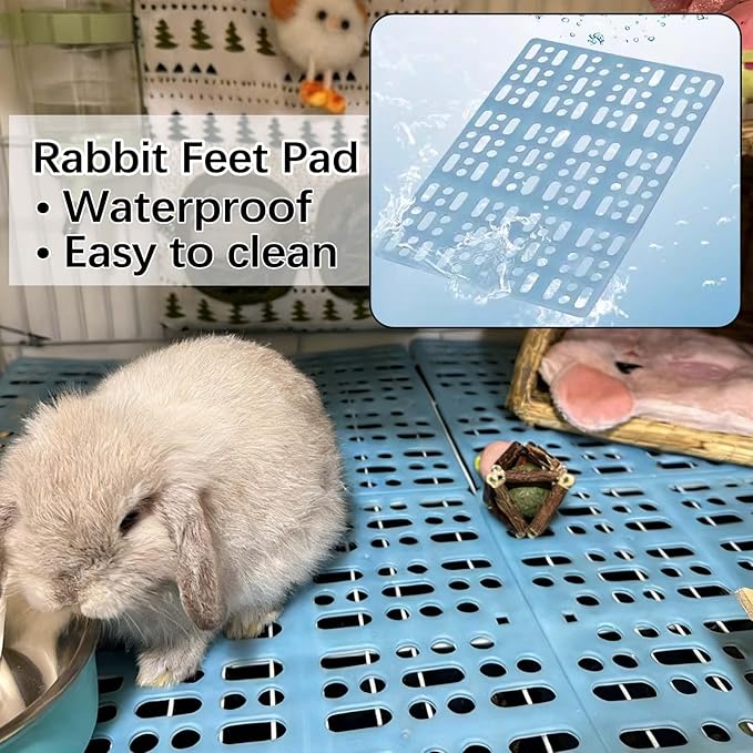 kathson 4 Pcs Rabbit Feet Pad Plastic Bunny Cage Floor Mat Foot Resting Hole Leak Water Nest Mat Pet for Small Animal Hamster Rat Chinchilla Guinea Pig Cats Dogs (Blue)