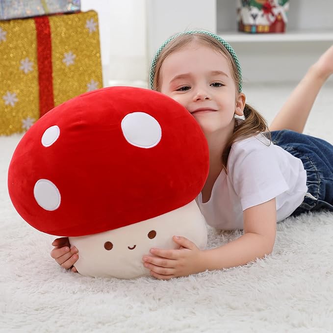 WeBingo Mushroom Plush Pillow, 9 Inch Cute Large Mushroom Decor Stuffed Animal Plushies Stuffy for Girl Boy Kid Adult, Giant Big Jumbo Soft Toy Gift for Birthday Christmas Valentine's Day
