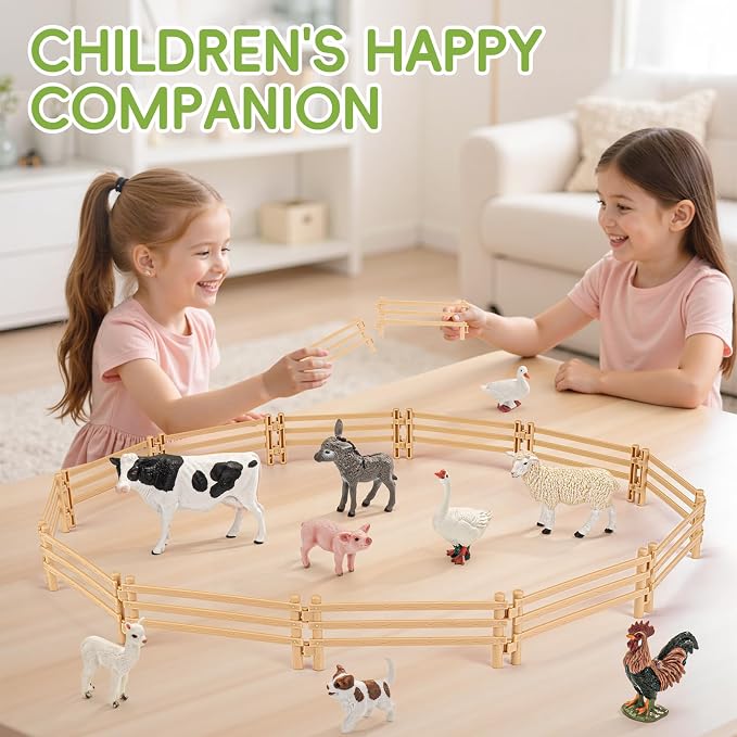 24PCS Farm Animal Toys Corral Fence for Kids Age 3-5 5-7 4-8 Years Olds Boys Girls, Educational Farm Animal Cake Toppers for Toddlers 3 4 5 6 7 8 9 10