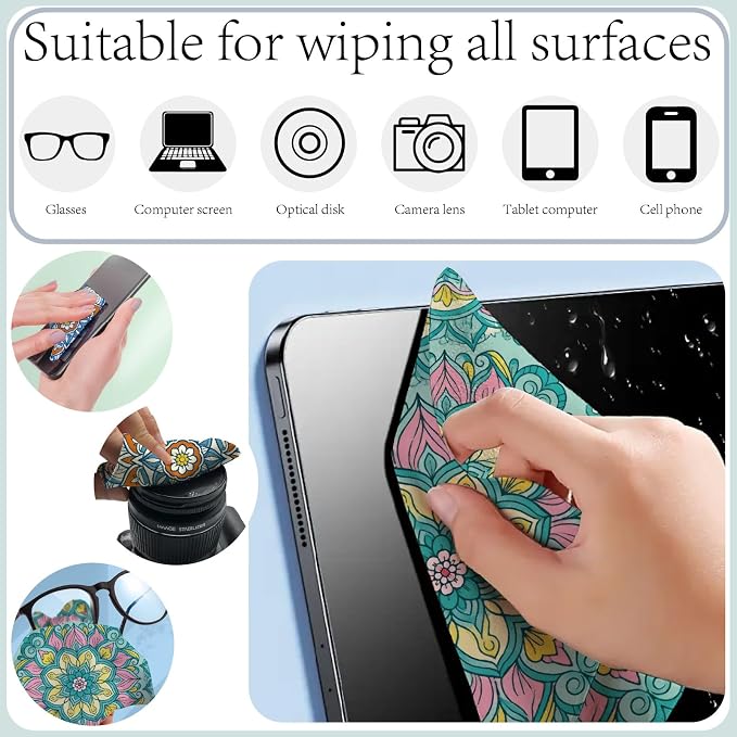 CREATCABIN 6Pcs Glasses Cleaning Cloth Microfiber Cleaning Cloths Multicolor Floral Glasses Cleaner Wipes Soft Microfiber Reusable for Eyeglasses Camera Lens Laptops Screens Phone 6 x 6 Inch Mantra