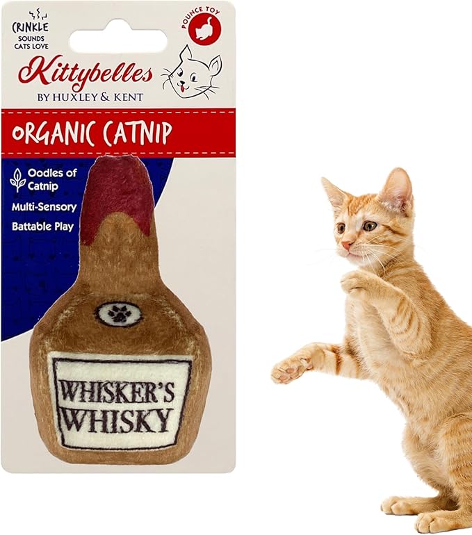 Huxley & Kent Plush Cat Toy - Interactive Catnip Toy for Cats & Kittens - Soft Kitty Toy with Crinkle & Catnip - Fun Indoor Play Toy - Whisker's Whiskey